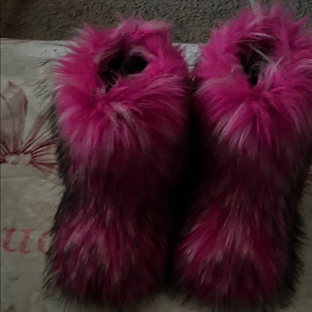 Pink and Black Faux Fur Women's Shoes